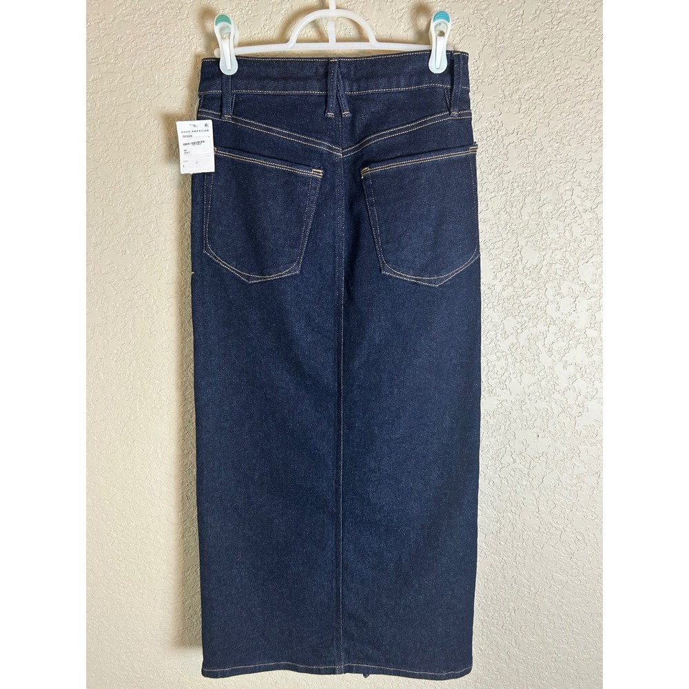 Good American Denim Skirt Womens 4/27 Blue Long Midi Front Slit High Rise - Picture 6 of 8